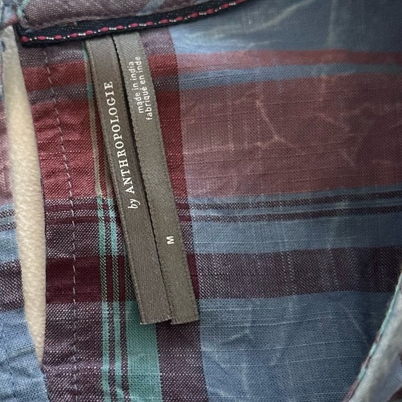 By Anthropologie Amarette Plaid Ruffled Sleeve Cotton Top Size Medium 51316 - Picture 7 of 12